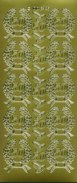 6425 - 50 i laurbærkrans, stickers, guld.v
